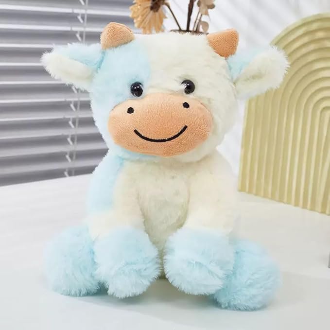 Cow Stuffed Animal Cute Cow Plush Doll Toy 9 inch for Girls Boys Christmas (zuoniu Light Blue)