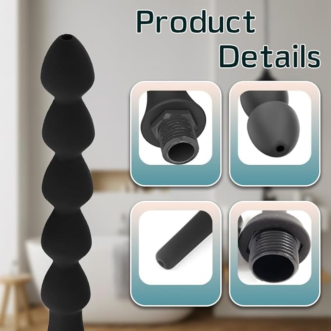 2 Pc Shower Enema Douche Nozzles , Comfortable Silicone Nozzles Enema Attachment, Reusable Shower Enema Black