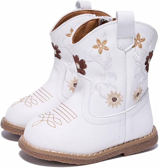 Newsonet Baby Cowboy Cowgirl Boots Infant Western Boots Toddler Boys Girls Round Toe Riding Mid Calf Boots All Seasons for 6 9 12 18 24 Months