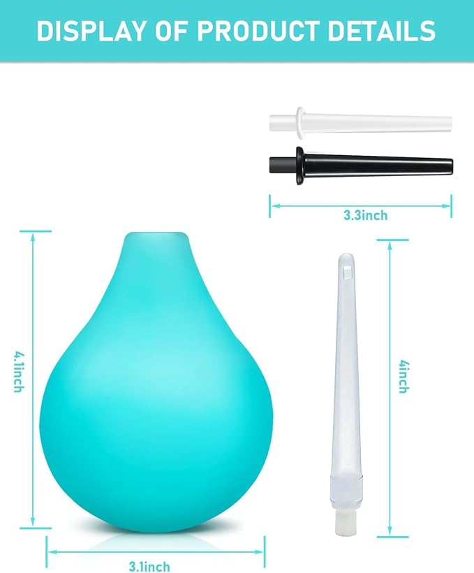 Enema Bulb Douche Enema Kit - 8 oz Reusable Clean Anal Douche for Men Women with 3 Replaceable Nozzle ,Anal Cleaner Enema Bulb(Green,3 Piece Set)
