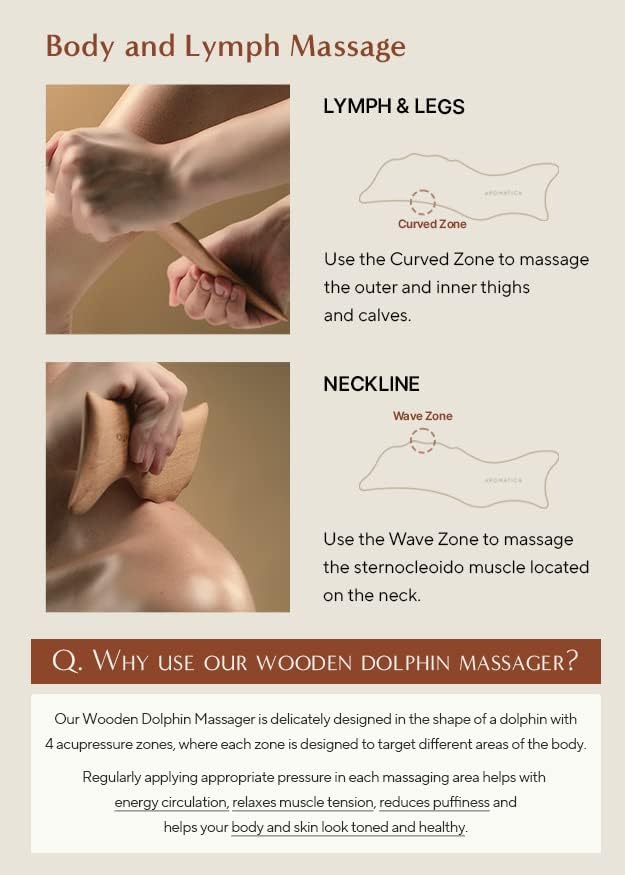 AROMATICA Wooden Dolphin Face and Body Massage Tool | Bosnian Beech Wood Gua Sha Massage Tool | Eliminates Puffiness and Promotes Healthier Body Circulation