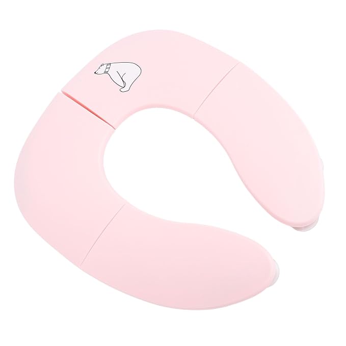 Generic Portable Folding Kids Toilet Cover with Nonslip Suction Cup, Outdoor Travel Potty Mat for Potty Training, Cartoon Design (Roseate)