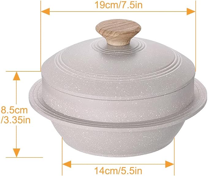 Korean Dutch Oven, Rice Pot, 63 oz Enameled Cast Aluminum Pot with Lid, Korean Stone Bowl for Induction, White