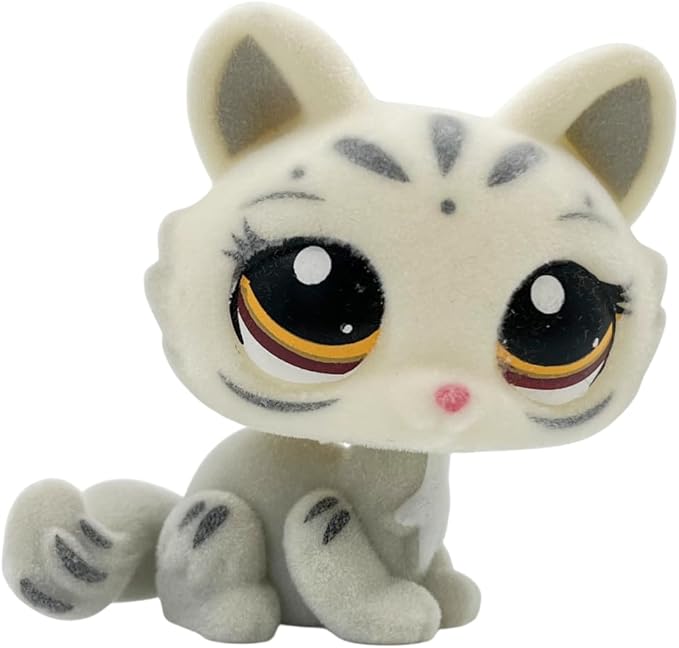 Custom Flocked Pet Shop Toy Fuzzy Animal Figure Short Hair Cat Kitty Kitten Deer OOAK (White #3585)
