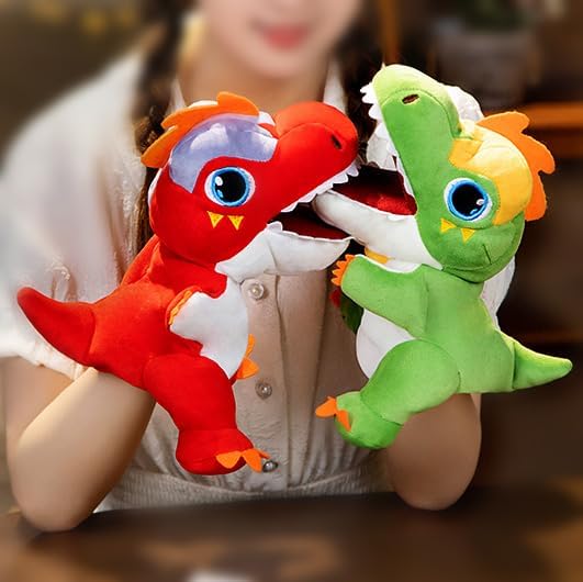 Cuteoy Plush Red T-Rex Hand Puppet Stuffed Animal Toy Open Movable Mouth Creative Role Play Storytelling Dinosaur Plushies Gifts for Kids Toddlers Birthday Christmas