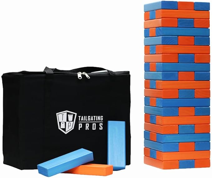 Tailgating Pros Premium Giant Toppling Timbers with Carrying Case – Choose Your Team Colors! Jumbo Outdoor Yard Game, Tower Grows to Over 5 Feet!