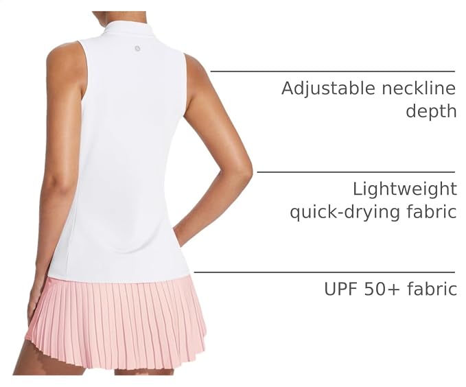 baleaf Women's Golf Shirts Sleeveless Polo Racerback with Zipper Collar | Upf 50+ Sun Protection; Racerback for Free Movement; Quick-Dry and 1/4 Zipper Collar.Perfect for Golf, Tennis and Pickleball