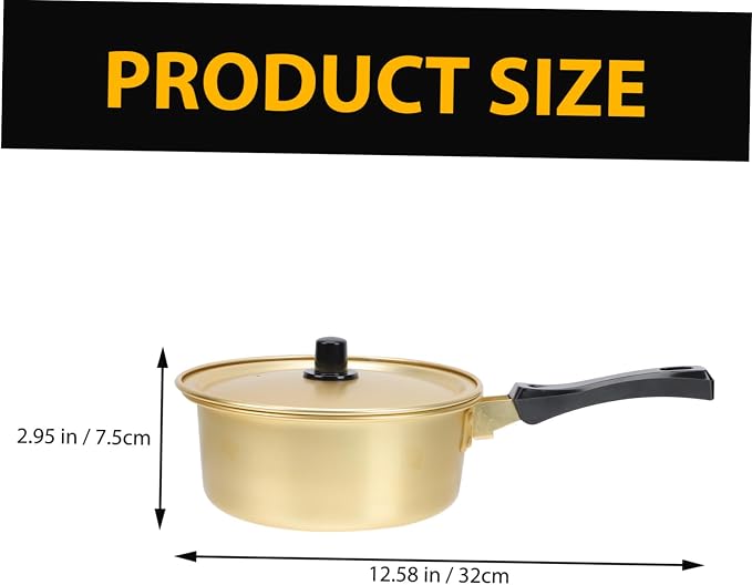 Hemobllo Golden Korean Ramen Pot Single Handle Aluminum Stockpot with Lid Thickened Noodle Stew Pot for Home Cooking Fast Heating for Soup and Daily Meals