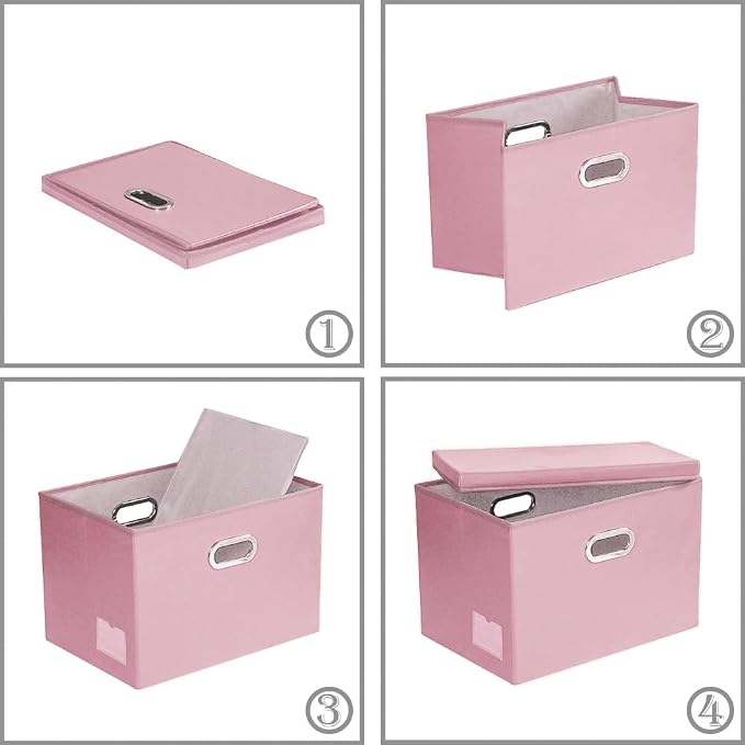 Large Stackable Storage Bins with Lids [5-Pack] Leather Fabric Foldable Storage Boxes Organizer Containers Baskets Cube with Cover for Bedroom Closet Office Nursery Pink (17.7x11.8x11.8)