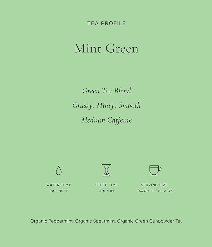 Art of Tea Organic Mint Green Tea Bags, 50 Count Premium Pyramid Sachets, Refreshing Green Tea with Peppermint & Spearmint, Smooth Caffeinated Tea for Hot or Iced Tea