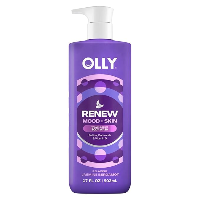 OLLY Renew Body Wash with Vitamin D, Retinol & Botanicals – Nourishing Cleanser for Skin Barrier Repair, Deep Hydration, Jasmine Bergamot Scent, 17oz