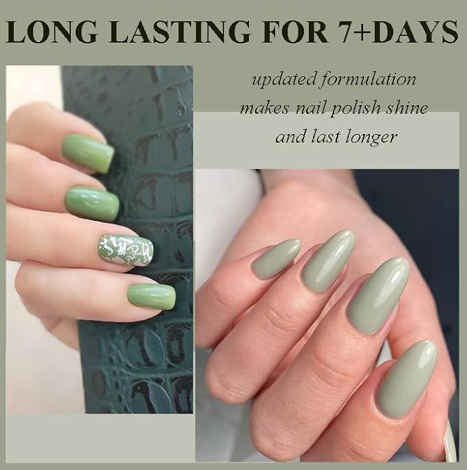 NovaCharm Fresh Green Fingernail Polish - Sage Green Nail Polish - Chip Resistant Long Lasting Nail Varnish - Air Dry Quick Dry Nail Gel - Nail Lacquer Nail Art Polish for Manicure DIY