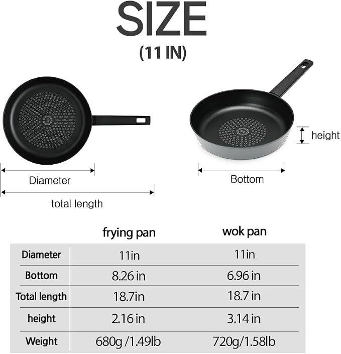 Nonstick B 11 Inch Frying Pan Skillet set with lid, Deep Frying Pan with Diamond Coating Cool Touch Handle, Scratch Resistant Coated, Gas& Electric