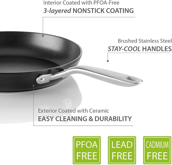 TECHEF - Onyx Collection 12-Inch Nonstick Frying Pan Skillet, PFOA-Free, Dishwasher Oven Safe, Stainless Steel Handle, Induction-Ready, Made in Korea (12-inch)