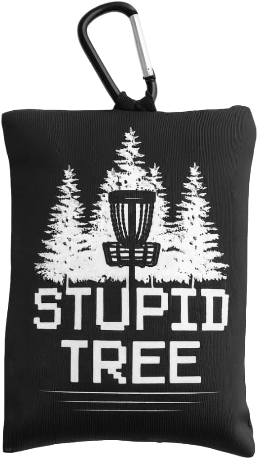 Disc Golf Grip Bag with Carabiner, Frisbee Disc Golf Grip Enhancer for All Skill Levels, Pre-Filled Chalk or Rosin Options – Black – Stupid Tree Design