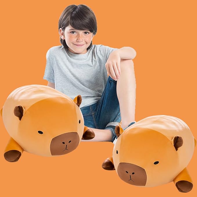 ELAINREN Super Fluffy Capybara Stuffed Pillow Ultra-Soft Brown Capybara Plush Hugging Pillow Adorable Guinea Pig Shape Plushie Cushion Decor Gifts/23.6''