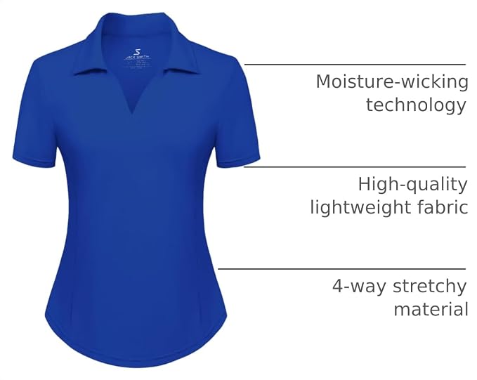 JACK SMITH Women's Golf Polo Shirt V Neck Short Sleeve Tennis Shirt Sun Protection Moisture Wicking Athletic Tops