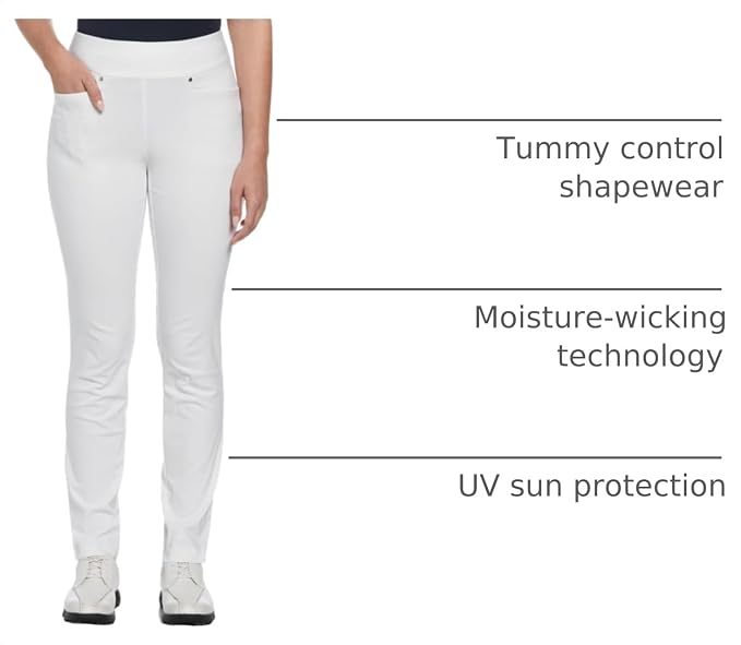 PGA Tour Women's Stretch Golf Pants with Pull-on Waist, 31" & 32" Inseams, Tummy Control, Moisture-Wicking, Sun Protection