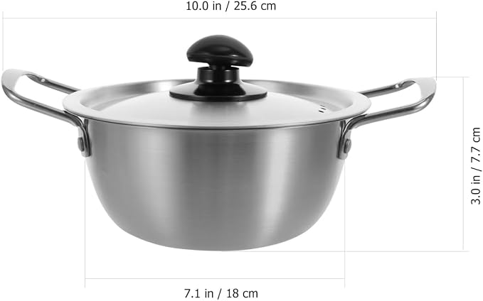 Zerodeko Stainless Steel Double Ear Soup Pot Non-stick Porridge Cooker with Lid for Instant Noodles Small Hot Pot and Korean Ramen Compact Design for Easy Carrying
