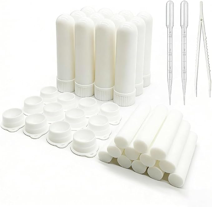 12 Sets Essential Oil Aromatherapy Tubes Inhaler Sticks Blank Nasal Inhalers(12 Complete Sticks) + 2 Polyethylene Pipette Droppers+1Plastic Tweezers