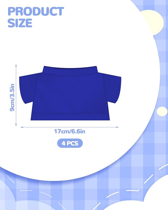 4 PCS Stuffed Bear Basic T Shirt Clothes for 10-12Inch, T Shirt Classic Crew Neck Bear, Cute Tiny Clothes DIY Bear Toy (for 10-12 Inch,Blue)