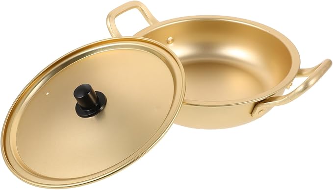 Aluminum Noodle Pot with Double Ears 18cm Non-stick Korean Ramen Stockpot Portable Cooking Pot for Household Soup and Ramen Preparation
