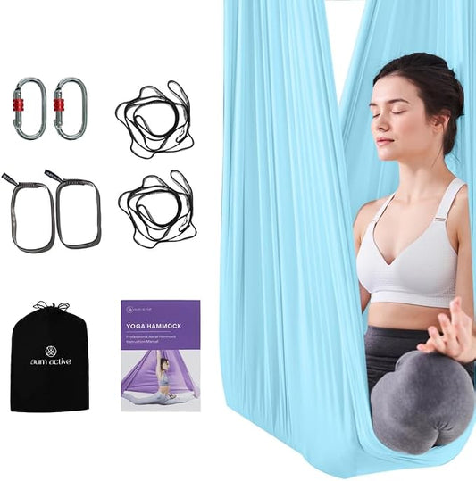 Aerial Silk Yoga Hammock & Swing for Home, Inversion Exercises, Starter Kit for All Levels - Durable with Extension Straps, Carabiners, and Pose Guide