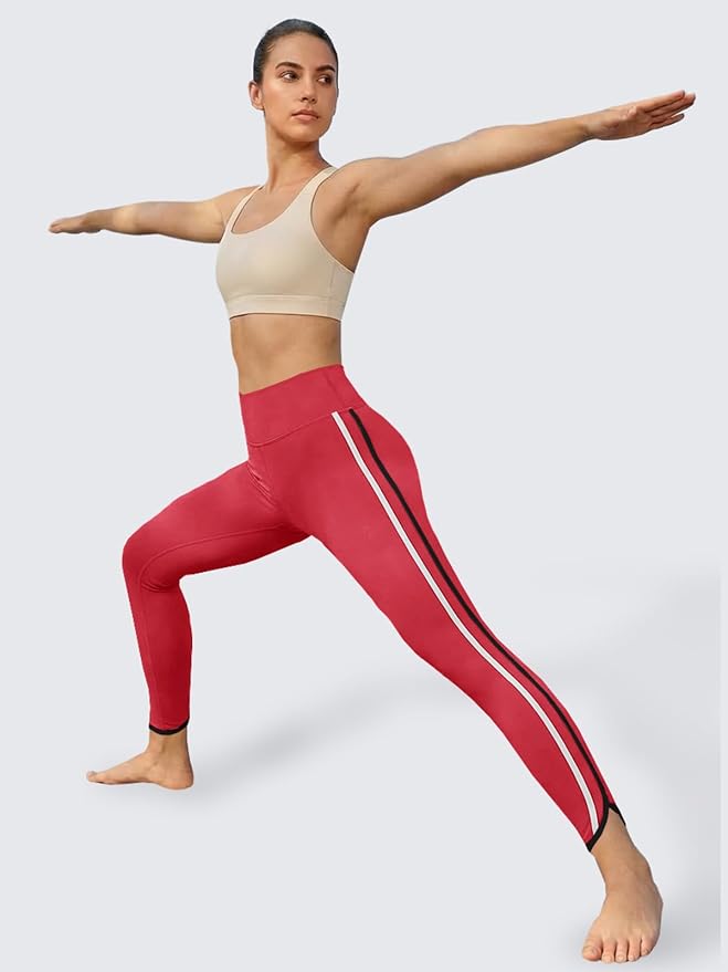 Aoysky Womens Buttery Soft Workout Leggings 25" Side Stripes High Waisted Full Length Yoga Leggings