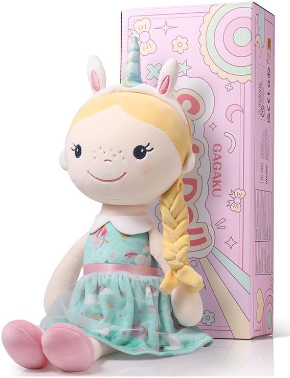 Soft Baby Doll Toys (16'') for Girls, My First Baby Rag Dolls for 1 Year Old Girl Birthday Gift Plush Doll Toys Machine Washable Baby Doll for Toddler Kids Infants - Unicorn Girl