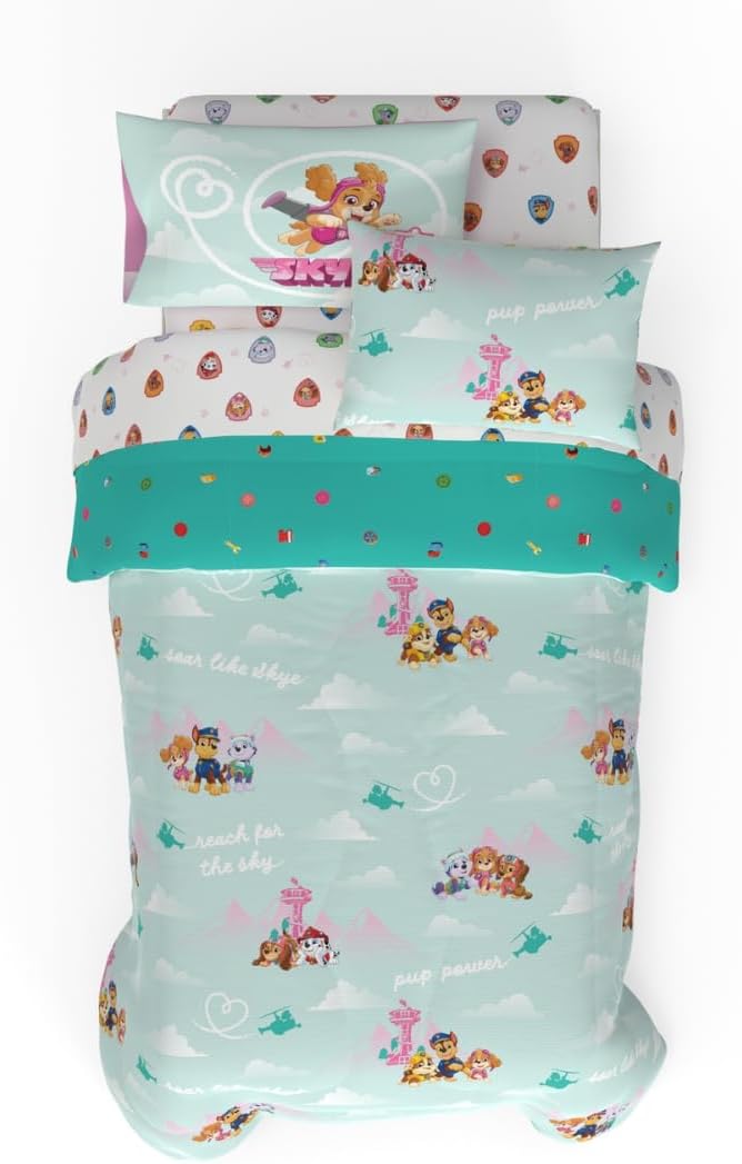 Paw Patrol Girl Skye Kids Bedding Super Soft & Cozy Reverisble Microfiber Comforter and Sheet Set with Sham, 5 Piece Twin Size, (Officially Licensed Product) By Franco