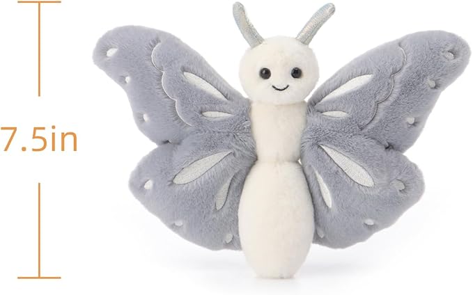 Apricot Lamb Gray Butterfly Stuffed Animals for Kids, Soft Cute Plush Toys for Baby Girl and Boy, 7.5 Inches