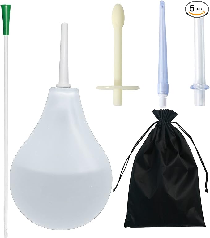 Clear Silicone Enema Bulb Anal Douche Kit for Colon Cleansing Men Women with 5Pcs Enema Replacement Nozzle Tip Applicator, Enema Vaginal Pump Rectal Irrigation Syringe Squeeze Ball Feminine Wash Care