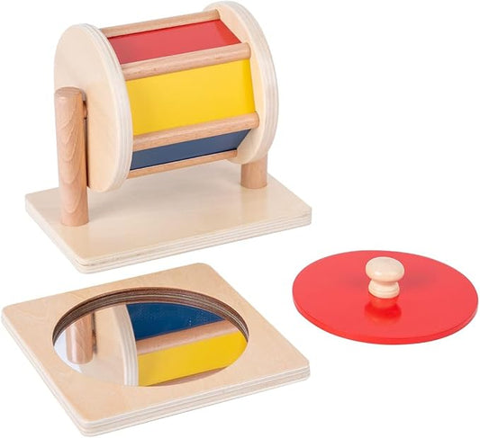 Montessori Baby Toys Play Kit - Montessori Mirror, Peekaboo, Knob Puzzle, Medium Spinning Drum - For 6-12 Months Toddlers