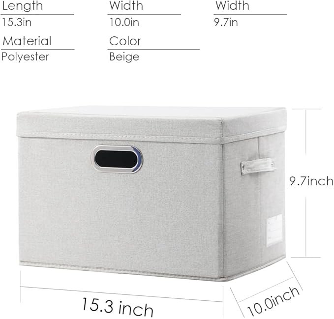 Collapsible Storage Bin with Lid [5-Pack] Fabric Foldable Storage Box Organizer Container Basket Cube with Cover for Home Bedroom Closet Office Beige(15.3x10x9.7)