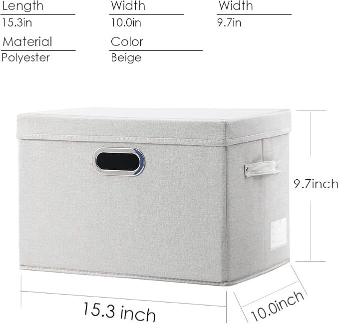Collapsible Storage Bin with Lid [1-Pack] Fabric Foldable Storage Box Organizer Container Basket Cube with Cover for Home Bedroom Closet Office Nursery Beige(15.3x10x9.7)