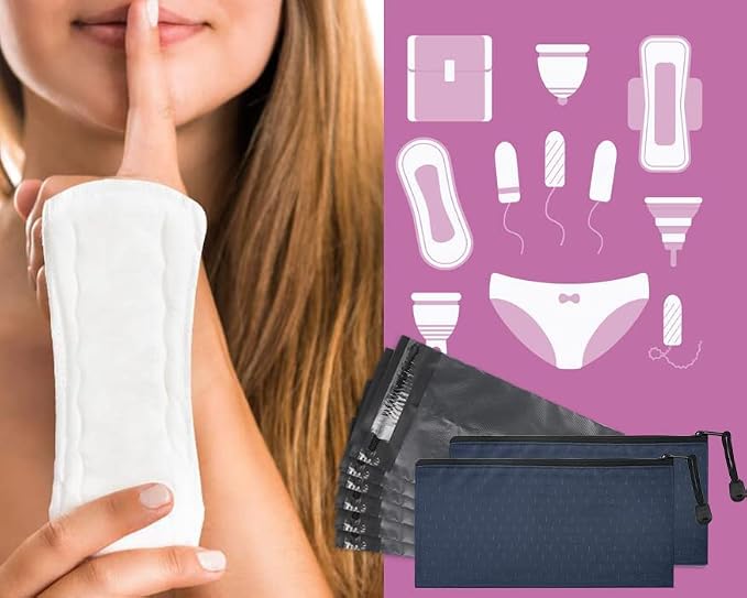 Sanitary Napkin Disposal Bags, Feminine Personal Disposal Bags, 200pcs Gray Opaque Bags and 2pcs Dark Blue Sanitary Napkin Storage Bags for Sanitary Disposal, Tampons, Pads, and Liners