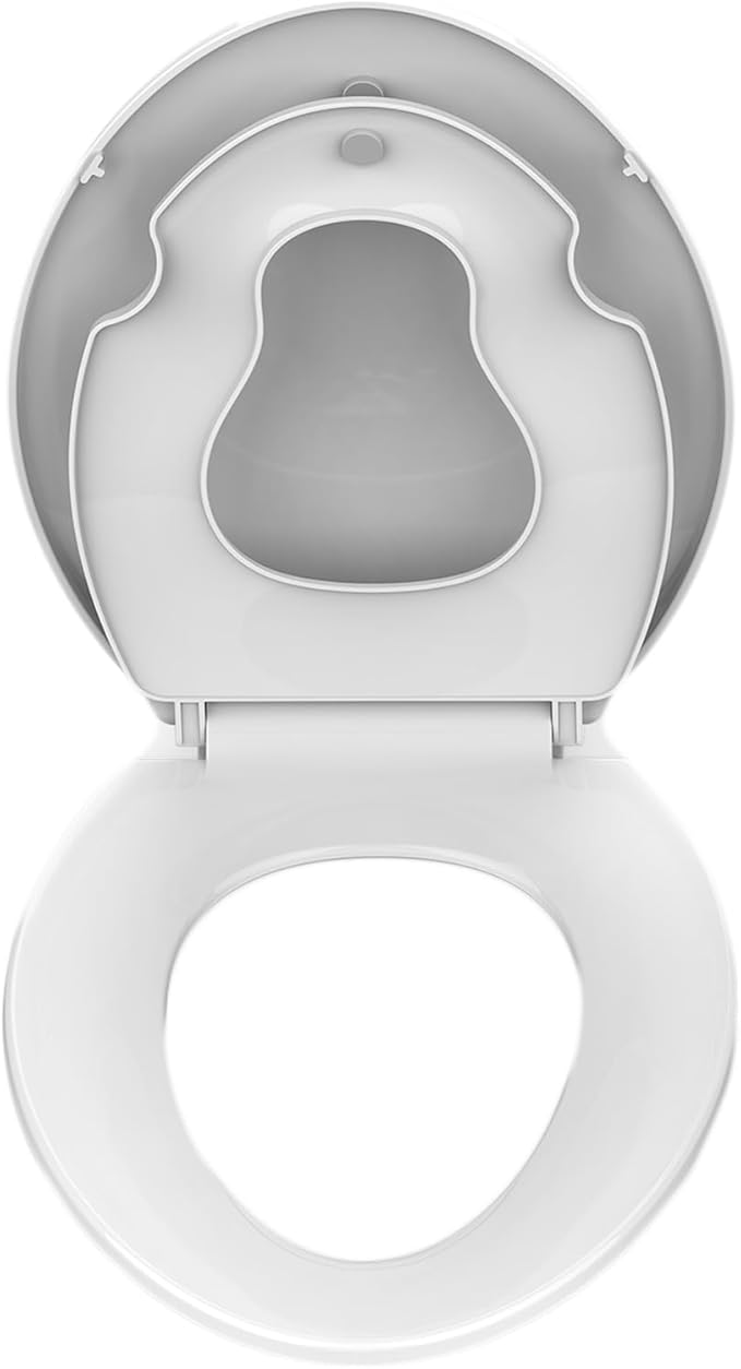 Potty Training Seat Built-In Toilet Seat, Elongated Toilet Seat 19 Inch with Baby Seat, 2 In 1 Soft Close Quiet No Slapping, Magnetic Absorption, Easy Installation for Bottom Fixing Toilet