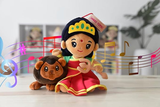 MODI TOYS Durga Devi (Small - 7 inch) Mantra Singing Plush Toy | Ideal for Newborns, Infants, Toddlers, Grandparents | Best for Diwali, Baby Shower, Birthday, Housewarming