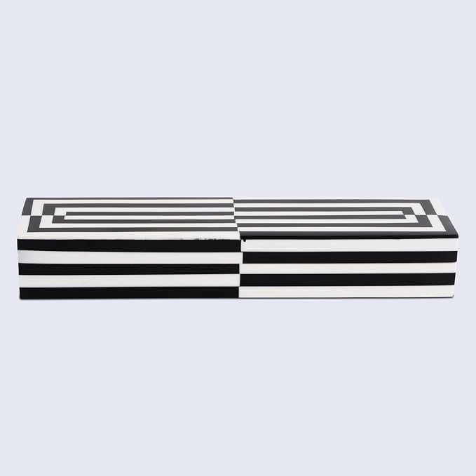 Handicrafts Home Decorative Remote Holder Box 10x2.5 – Slim Organizer Box with Lid for TV Remotes, Coffee Table Décor, Modern Shelf Box, Boho Home Décor Accent, Black and White Decorative Storage Box