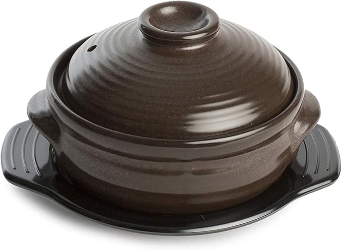 Crazy Korean Cooking Korean Stone Bowl (Dolsot), Sizzling Hot Pot for Bibimbap and Soup - Premium Ceramic (Medium with Lid)