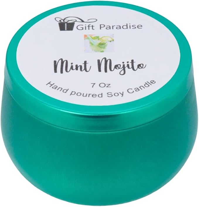 Mint Mojito Scented Soy Wax Candle – 7 oz Fresh Lime & Mint Fragrance, Hand Poured Metal Tin with Cotton Wick, Clean Burn Aromatherapy Candle for Kitchen, Home, Spring & Summer Gifts