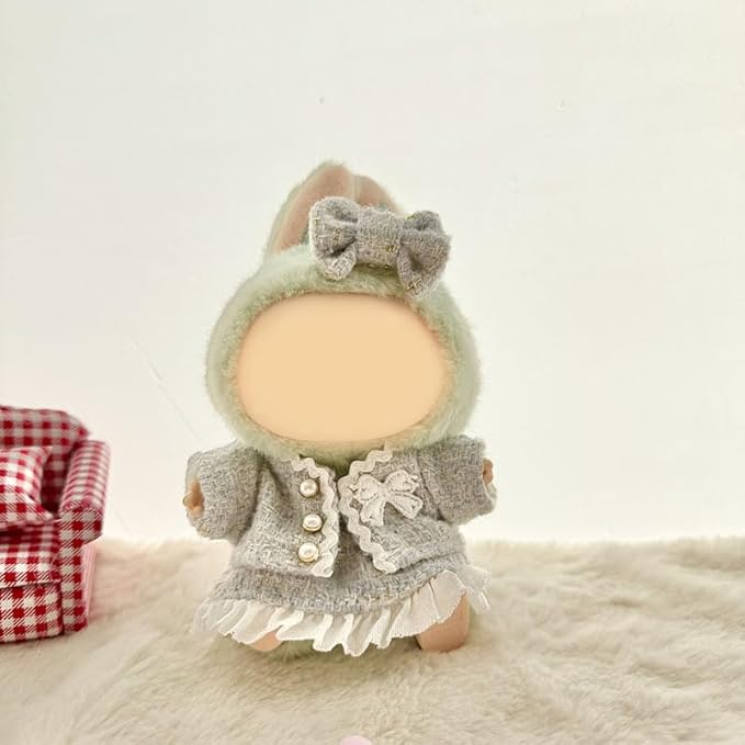 [3 in 1] 17cm Doll Clothes(NO Doll), Cute Dolls Outfit Accessories Luxury Style with Gray Tweed Fabric Pearl Buttons & Dress Small Kawaii Clothes Set for Dolls (Style 10)