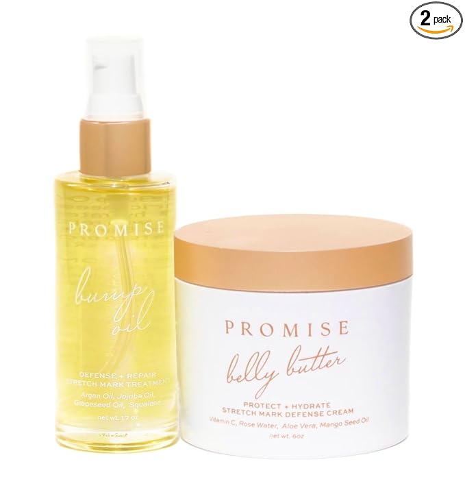 Promise Stretch Mark Prevention Kit, Scars and Dry Skin, Ultra-Hydrating Stretch Mark Cream and Stretch Mark Oil for Pregnant Women, Vegan, Non-Toxic, Set