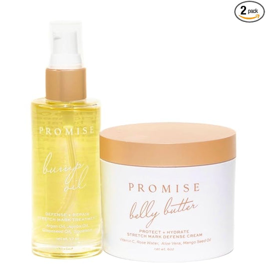 Promise Stretch Mark Prevention Kit, Scars and Dry Skin, Ultra-Hydrating Stretch Mark Cream and Stretch Mark Oil for Pregnant Women, Vegan, Non-Toxic, Set