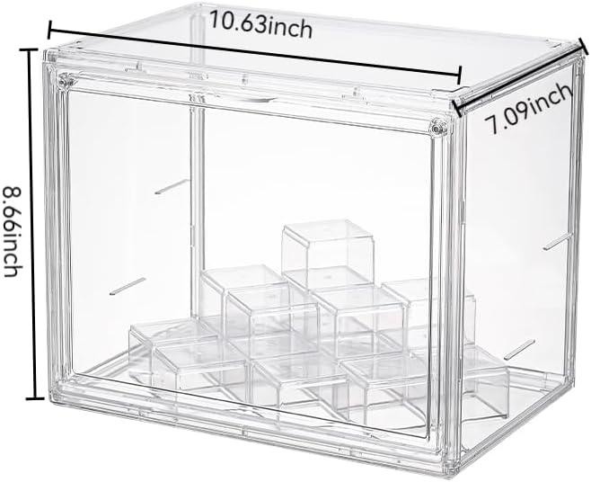 Clear Display Case with Lights, Acrylic Storage Organizers Box with Magnetic Door, Acrylic Dustproof Showcase for Collectibles Action Figure(1, Clear Medium)