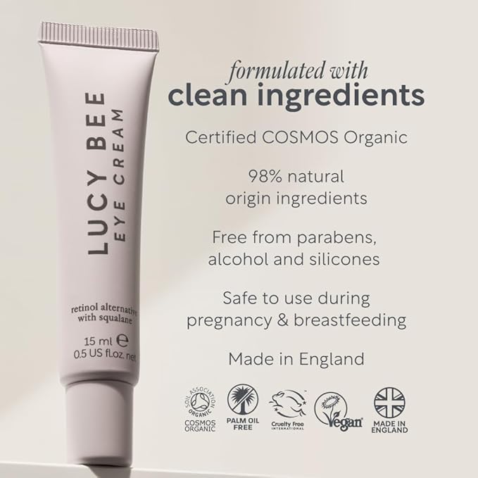 Lucy Bee Eye Cream with Vegan Retinol Alternative, Suitable for Sensitive Skin, Pregnancy Safe, Certified Organic, Vegan & Cruelty Free 0.5fl oz
