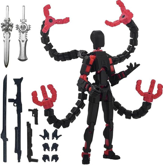 T13 Action Figure, Assembly Completed Dummy 13 Action Figures,T 13 3D Printed Toys - The Premium Action Figures for Sci-Fi Enthusiasts,Four Claws Robot (Black Red, 5.2 Inch)