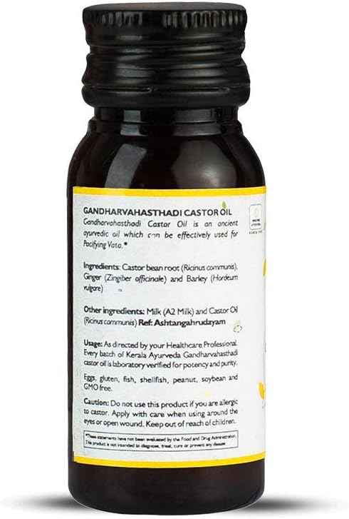 Kerala Ayurveda Gandharvahasthadi Castor Oil - Ayurvedic Oil for Internal Use to Balanc Vata, Maintain Optimal Colon Health, and Aids in Easy Elimination, 1.01 Fl Oz