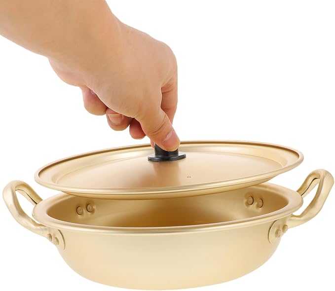 Luxshiny Korea Ramen Pot, Korean Ramen Cooking Pot with Lid Korean Noodle Pot Aluminum Noodle Hot Pot Shin Ramyun Pot for Kitchen Cookware (double Handle) (8.6in), 22X5CM, Golden, 809UF133R15Q