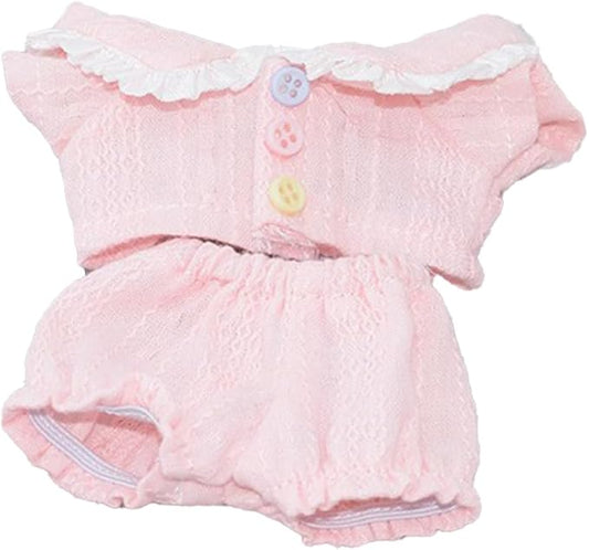 Pink Doll Pajama Set, Soft Sleeping Nightwear Outfit with Button Top and Shorts for Dolls, Cute Pet Sleepwear with Ruffle Collar